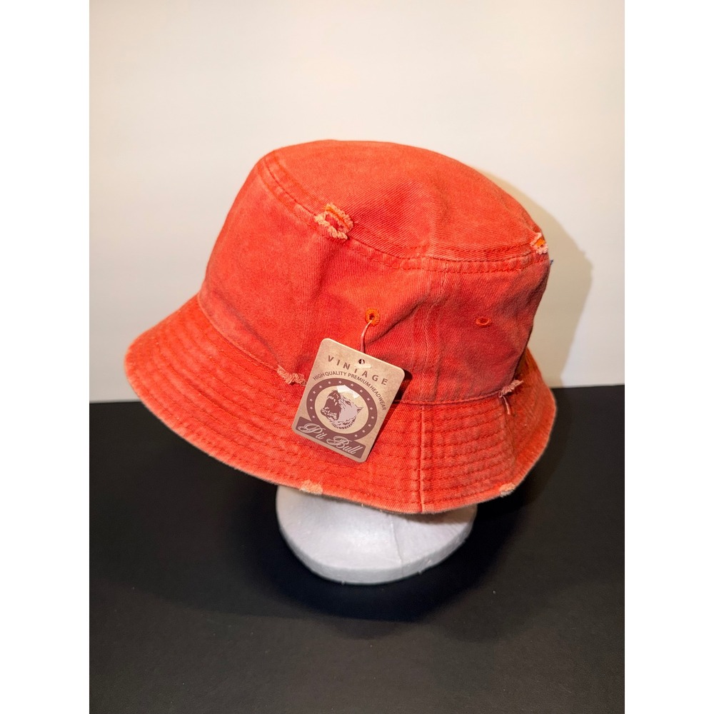 Pit Bull Vintage Premium Headwear Orange Distressed Bucket Hat Mens Streetwear